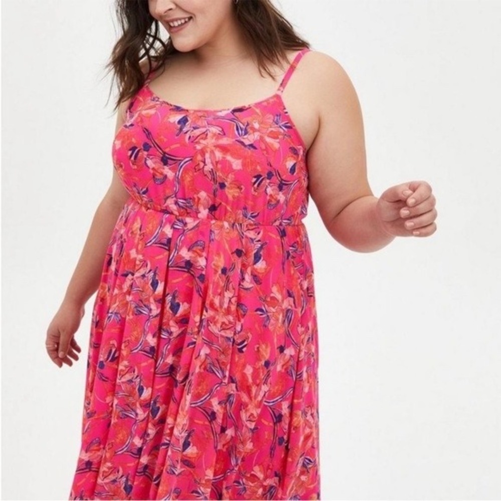 Torrid Pink Tropical Floral Pocket Mini Dress Plus Size 2X Spaghetti Straps
